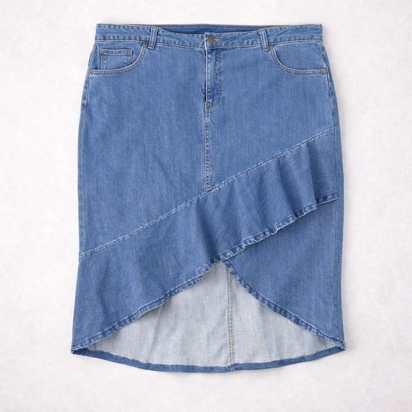 one 5 one Dresses & Skirts - One 5 One Denim Jean Skirt Womens Ruffle Hem Blue Y2K Retro Boho Asymmetrical 3X